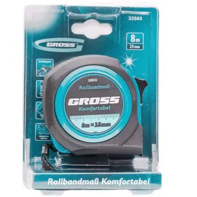 Рулетка Komfortabel 8 м х 25 мм, обрезиненный корпус Gross