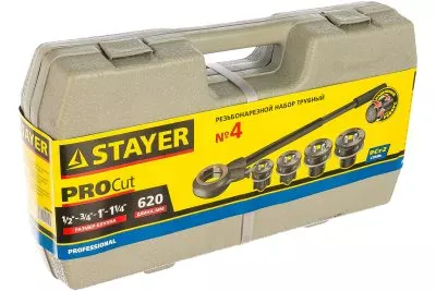 STAYER 5 предметов, 1/2" - 1 1/4", в пластмассовом боксе, набор резьбонарезной трубный №4 28260-H4