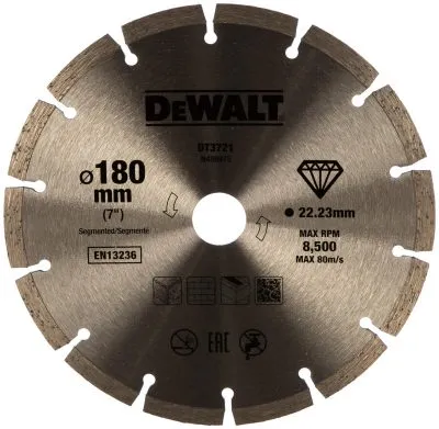 Диск алмазный отрезной (180х22.2 мм) для УШМ DeWALT DT 3721