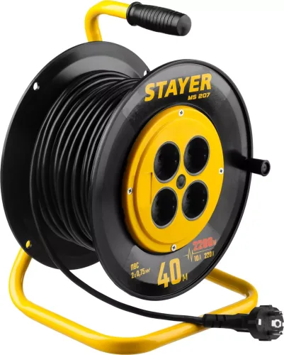 STAYER 40 м, 1300Вт, ПВС 2x0, удлинитель на катушке MS 207 55073-40