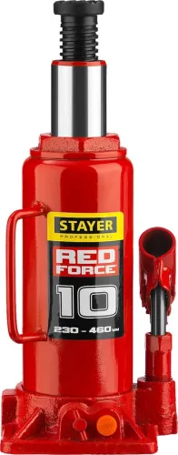 STAYER 10 т, 230-460 мм, домкрат бутылочный гидравлический RED FORCE 43160-10_z01 Professional