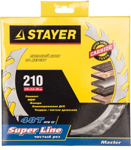 STAYER Ø 210 x 30 мм, 48T, диск пильный по дереву 3682-210-30-48