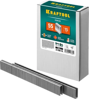 KRAFTOOL скобы тип 55, 15 мм, скобы для степлера узкие 31789-15