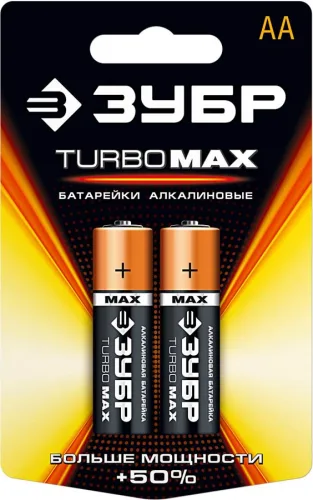 ЗУБР AA, 2 шт., батарейка алкалиновая TURBO MAX 59206-2C