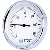SIM-0003-805015 STOUT Термометр биметаллический с погружной гильзой. Корпус Dn 80 мм, гильза 50 мм, резьба с самоуплотнением 1/2", 0...120°С