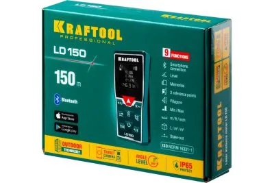 Фото KRAFTOOL дальность 5 см - 150 м, точность 1,5 мм, лазерный дальномер 34767 KRAFTOOL дальность 5 см - 150 м, точность 1,5 мм, лазерный дальномер 34767